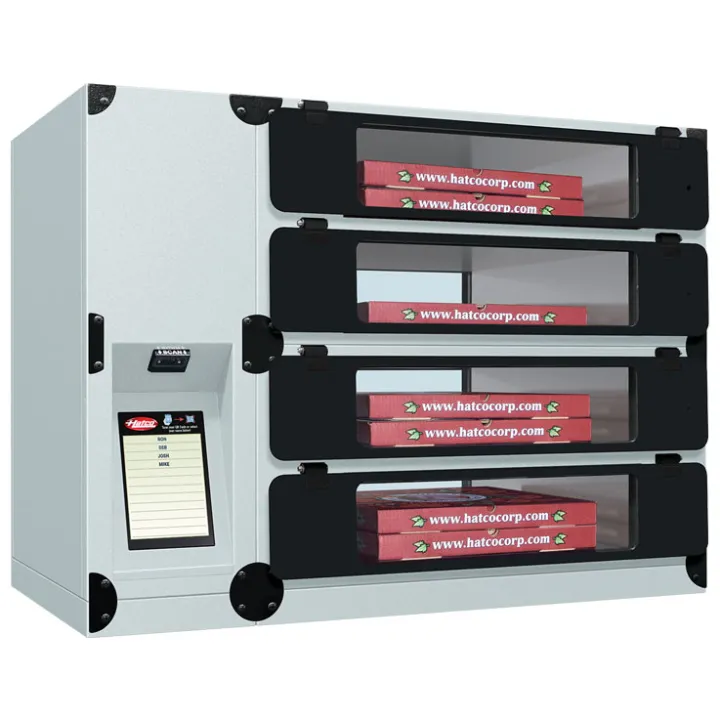 Countertop pizza pickup locker with four heated slots